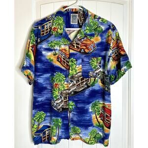 Vintage Ocean Current Hawaiian Shirt Mens‎ XL All Over Island Print
